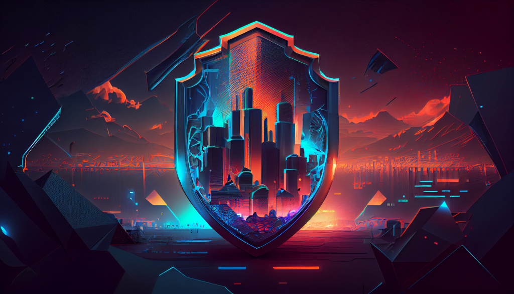 Security of free proxies - shield with city inside.