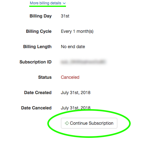 Continue Subscription Dashboard Option